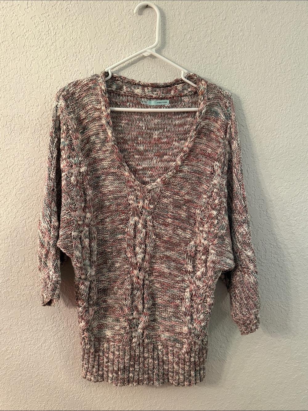 Maurices Marled V-Neck Sweater in Pink Mix